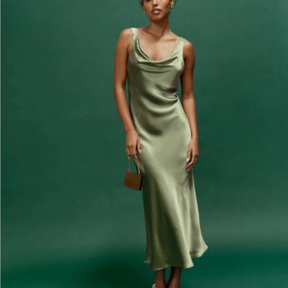Reformation Dresses & Skirts - Reformation Olive Green Satin Midi Slip Dress